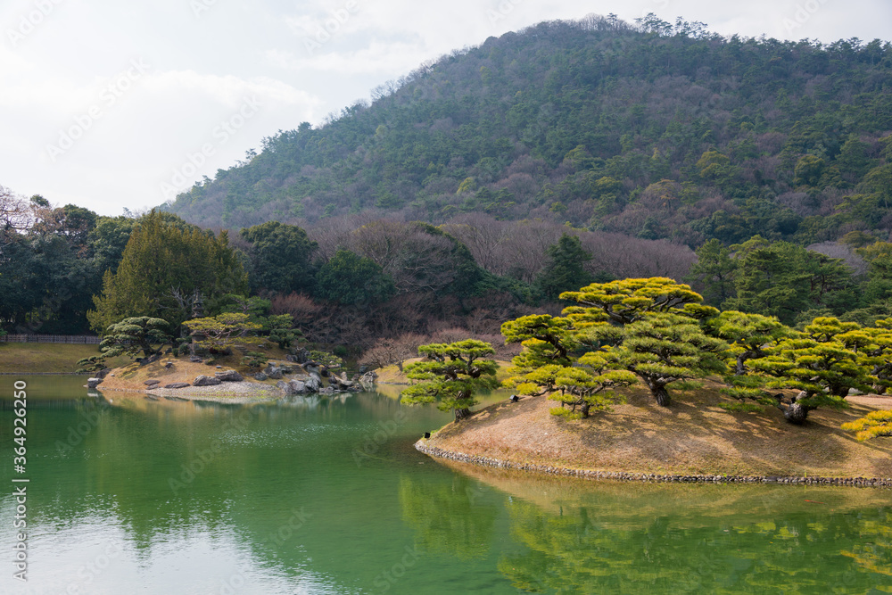 Ritsurin Garden in Takamatsu, Kagawa, Japan. Ritsurin Garden is one of the most famous historical gardens in Japan.