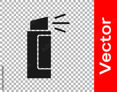 Black Pepper spray icon isolated on transparent background. OC gas. Capsicum self defense aerosol. Vector.