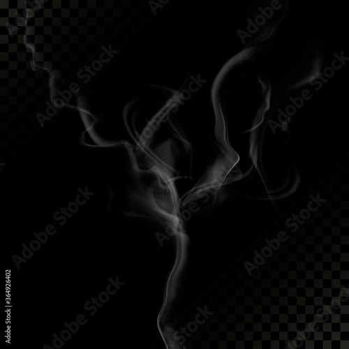 Smoke vector isolated, transparent background. Realistic white smoke steam, waves from cigarettes.Fog and mist effect.