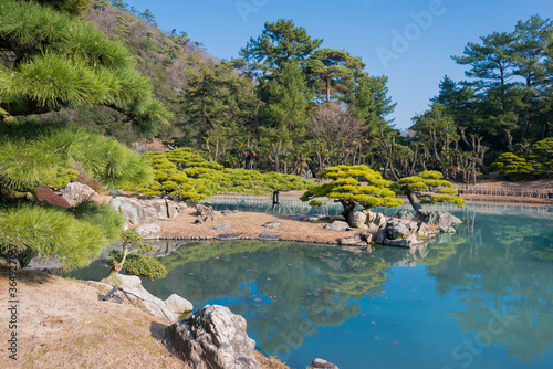 Ritsurin Garden in Takamatsu, Kagawa, Japan. Ritsurin Garden is one of the most famous historical gardens in Japan. photo