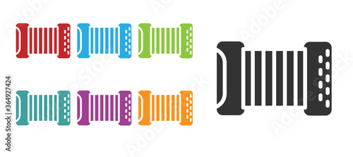 Black Musical instrument accordion icon isolated on white background. Classical bayan, harmonic. Set icons colorful. Vector.