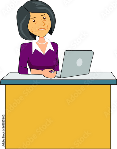 Old women middle age lady stronger working on a laptop in her office desk thinking businesswoman