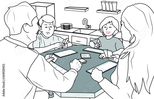 people playing card games in a kitchen table spending some happy times with family members