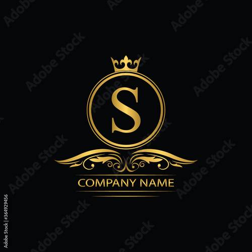 Golden letter S template logo Luxury letter with crown. Monogram alphabet . Beautiful royal initials letter.	
