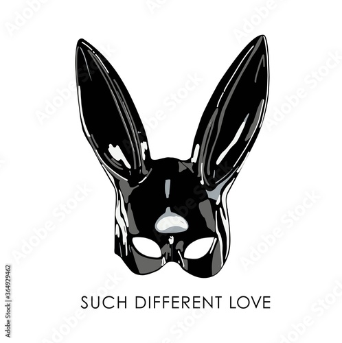 LATEX BLACK MASK RABBIT. fetish. BDSM RABBIT . ISOLATED ON WHITE