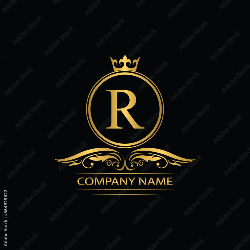 Golden letter R template logo Luxury letter with crown. Monogram alphabet . Beautiful royal initials letter.
Golden letter R template logo Luxury letter with crown. Monogram alphabet . Beautiful royal initials letter.