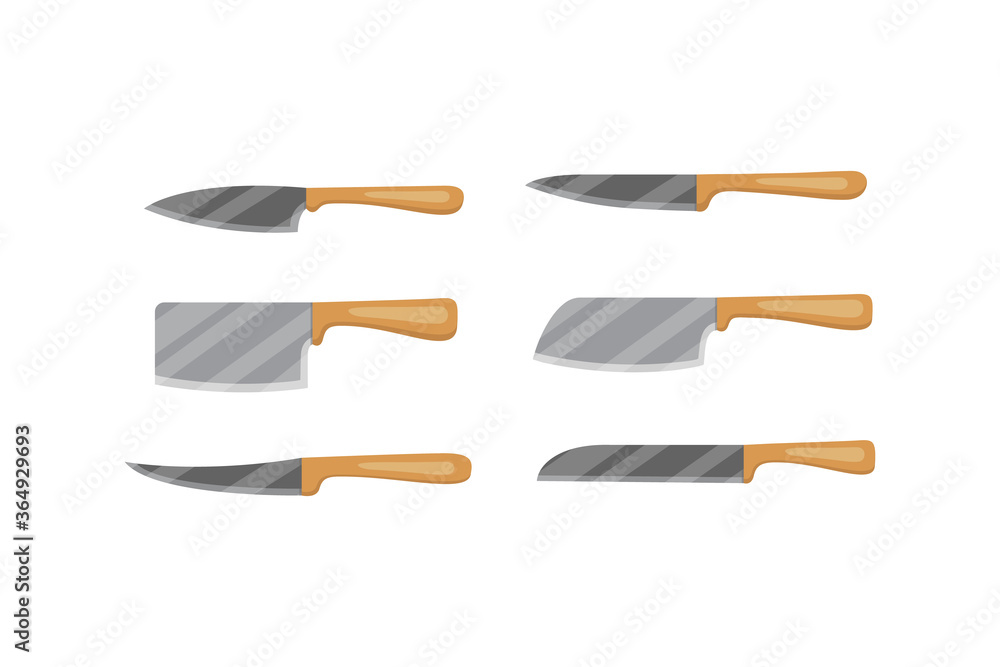 Set of vector knives for butcher shop. Kitchen knive and cutter. Utensils for cooking, kitchenware, and weapon knifes. Set of vector knives for butcher shop. Kitchen knive and cutter. Utensils for cooking, kitchenware, and weapon knifes.