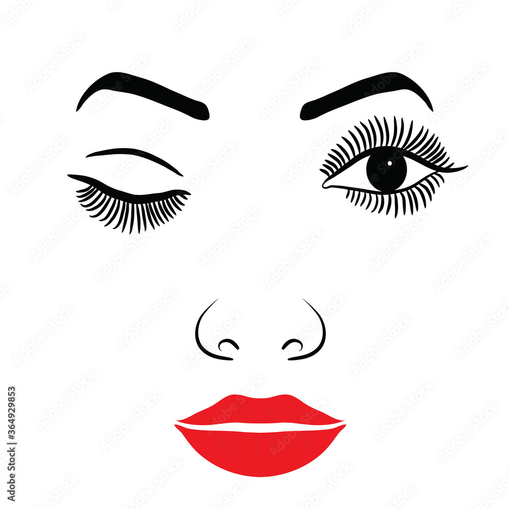 Female Face With Make-up Eyelashes, Eyes And Lips On A White Background. Vector Illustration Female Face With Make-up Eyelashes, Eyes And Lips On A White Background. Vector Illustration