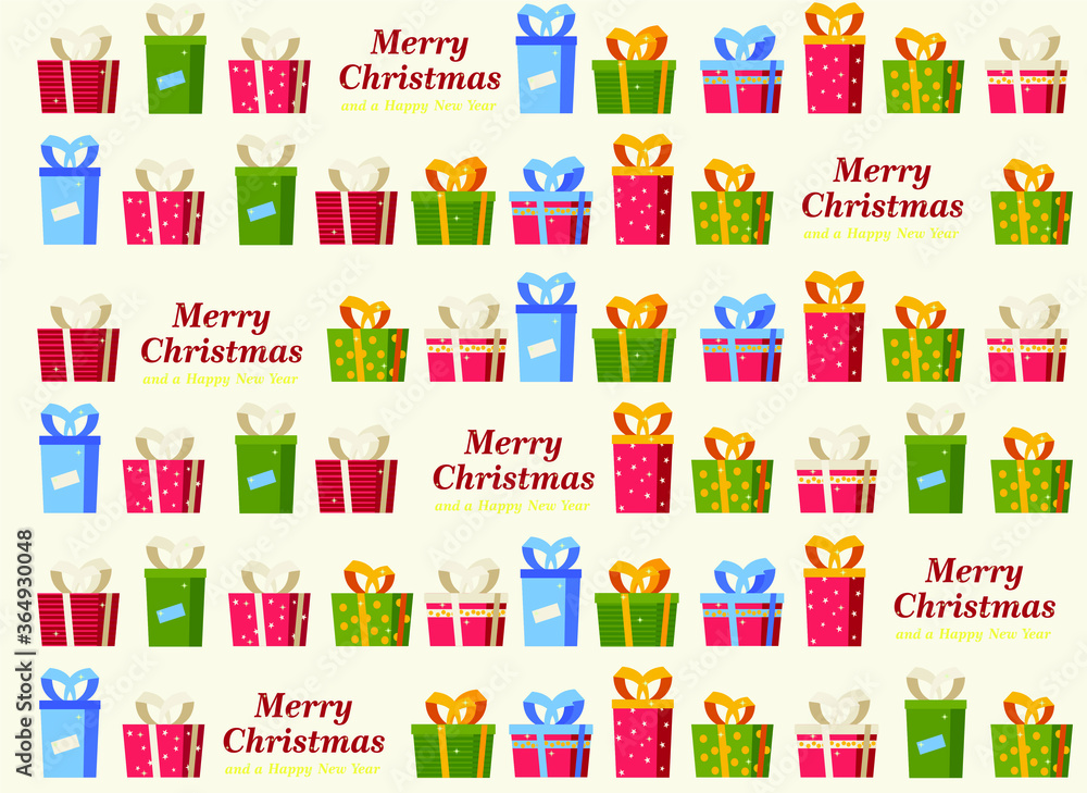Christmas pattern with decorative gifts, Merry Christmas and Happy New Year. Christmas pattern with decorative gifts, Merry Christmas and Happy New Year.