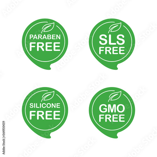 Natural eco products sticker set - Paraben free, SLS free, Silicone free, GMO free - isolated eco friendly healthy icons