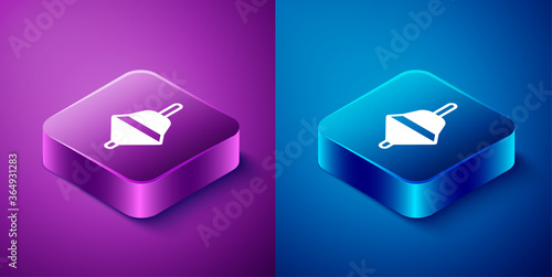 Isometric Whirligig toy icon isolated on blue and purple background. Square button. Vector.