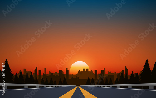landscape of road to city in the mountain in sunset