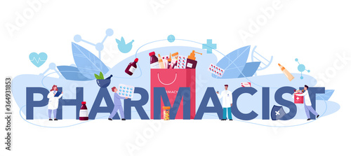 Pharmacist typographic header concept. Medication and health