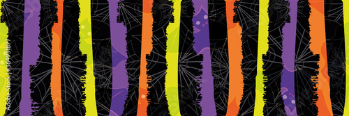 Obraz na płótnie Halloween grunge stripe and spiderweb vector seamless border