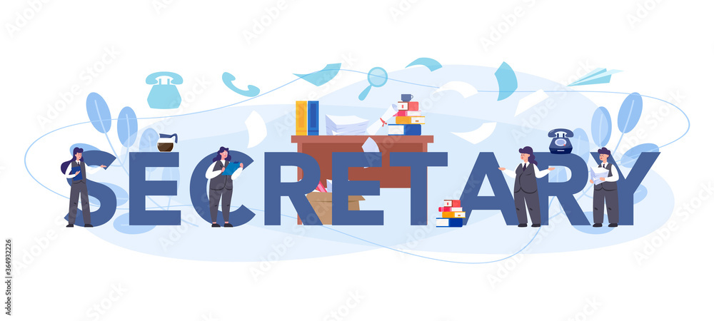 Secretary typographic header concept. Receptionist answering calls Secretary typographic header concept. Receptionist answering calls