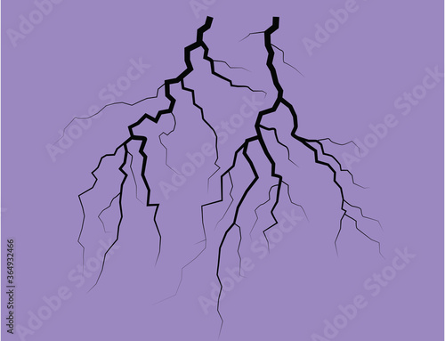Silhouette Of A Thunder Lightning On A Lilac Background. Vector Illustration
