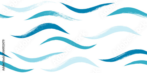 Seamless Wave Pattern, Hand drawn water sea modern vector background. Wavy beach brush stroke, curly grunge paint lines, watercolor illustration