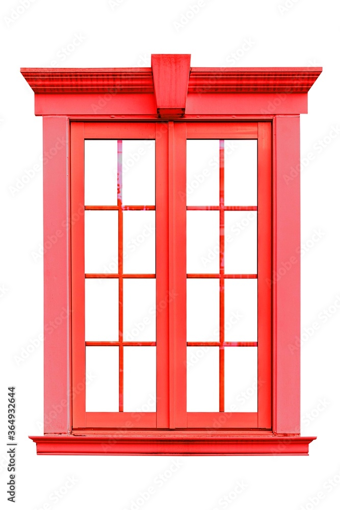 Red wood window frame isolated on white background Red wood window frame isolated on white background