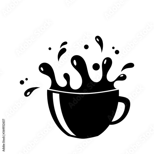 Cup and beverage splash icon over white background