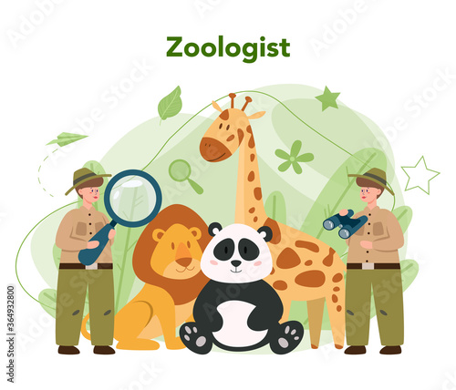Zoologist concept. Scientist exploring and studying fauna. Wild animal