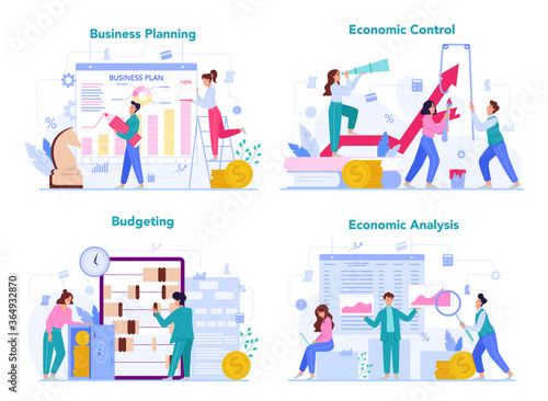 Economics and finance concept set. Business people work