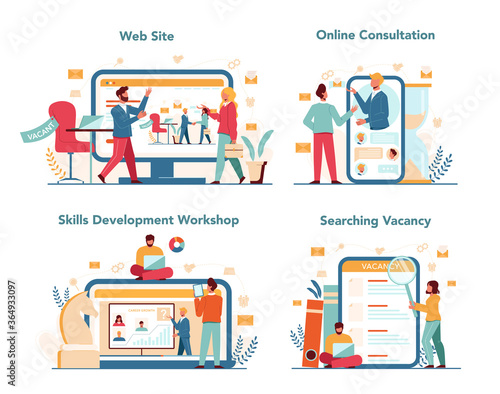 Human resources manager online service or platform set. Idea