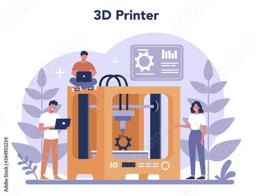3D Printing technology concept. 3D printer equipment and engineer.