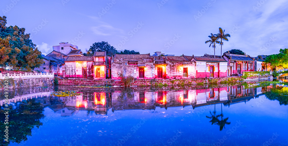 Evening scenery of the Ming and Qing ancient villages in Nanshe, Dongguan, Guangdong, China
