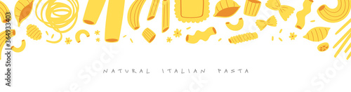 Vector illustration set of different types of pasta. Hand drawn traditional food in cuisine of Italy isolated on white background use for cooking books, restaurant menu, posters, banners, labels