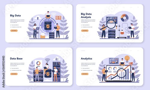 Big data web banner or landing page set. Modern computer