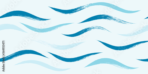 Seamless Wave Pattern, Hand drawn water sea modern vector background. Wavy beach brush stroke, curly grunge paint lines, watercolor illustration