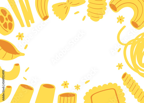 Vector illustration set of different types of pasta. Hand drawn traditional food in cuisine of Italy isolated on white background use for cooking books, restaurant menu, posters, banners, labels