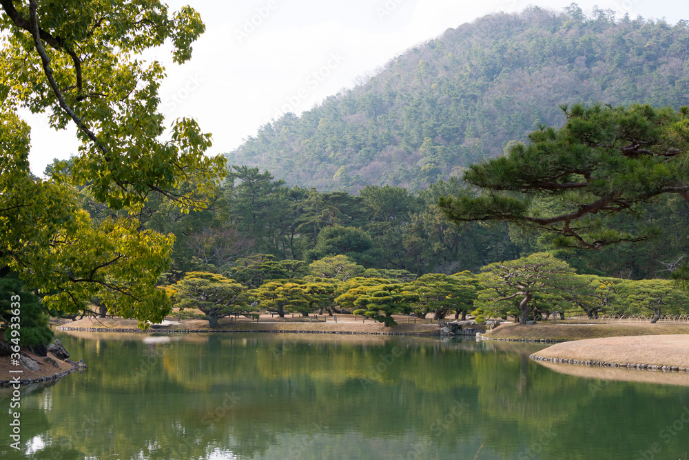 Ritsurin Garden in Takamatsu, Kagawa, Japan. Ritsurin Garden is one of the most famous historical gardens in Japan.