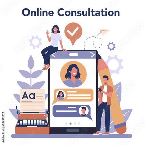 Copywriter online service or platform set. Idea of writing texts,