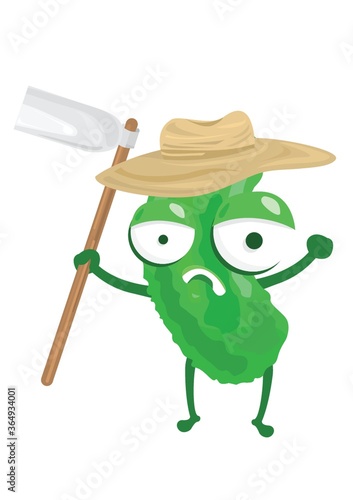 bitter gourd holding gardening hoe