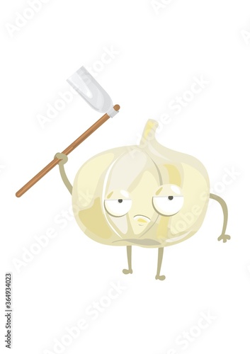 garlic holding gardening hoe