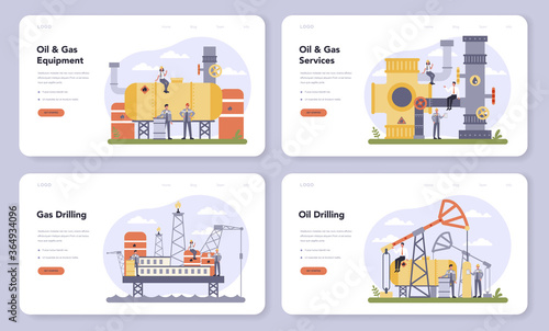 Oil and gas industry web banner or landing page set. Fuel factory,