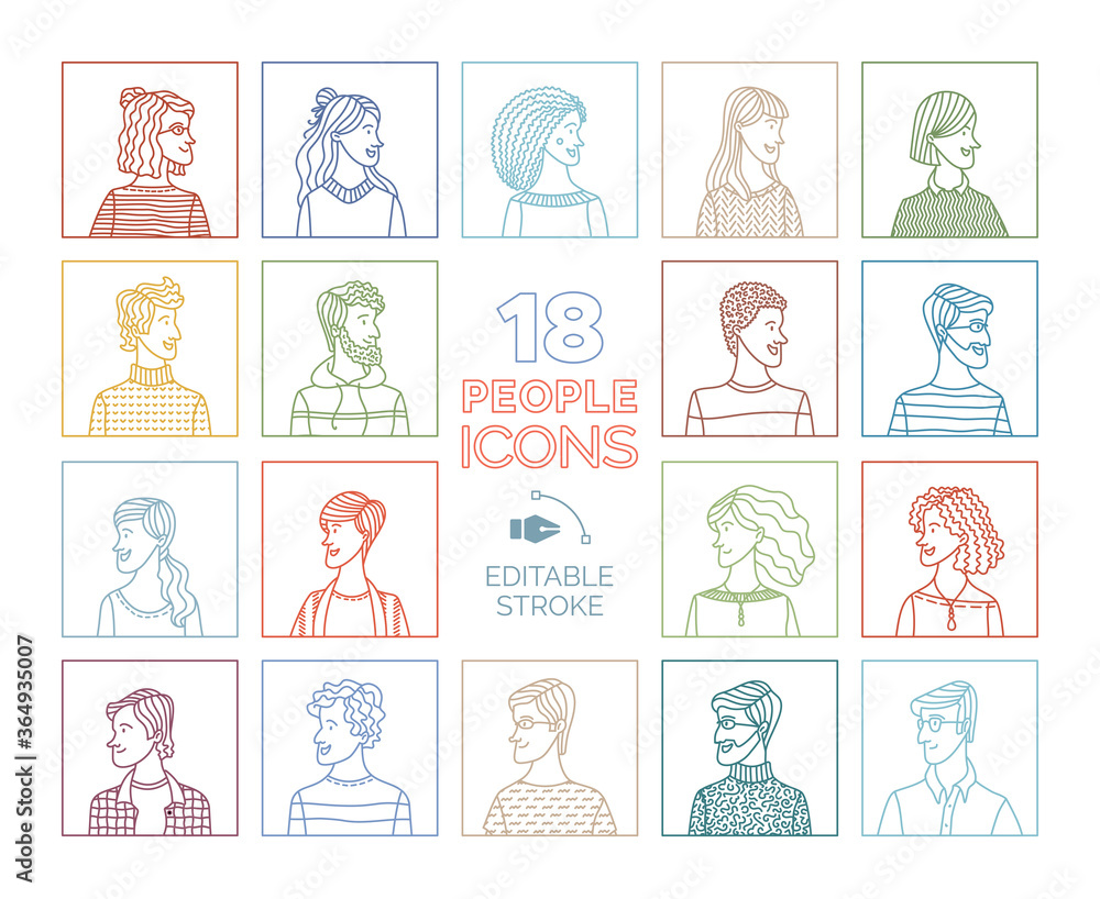 Linear people portraits set Linear people portraits set