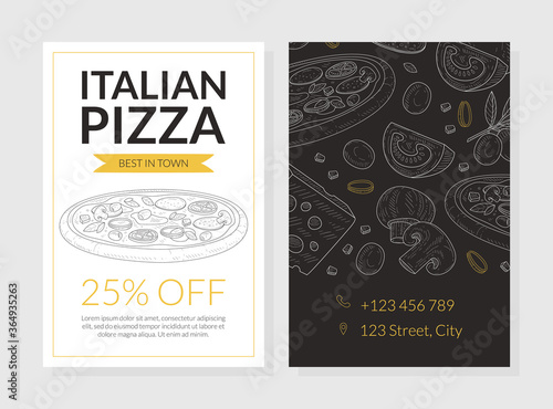 Italian Pizza Card Template, Special Offer Flyer, Leaflet, Banner, Poster, Restaurant or Cafe Menu Design Element Vector Illustration