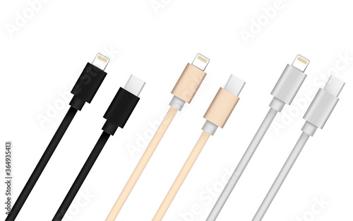 Smart Phone Charger Cable Mockup Isolate on white screen with copy Space for insert text.