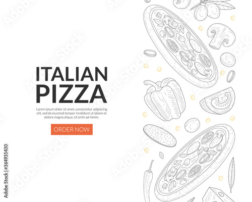 Italian Pizza Landing Page Template, Traditional Fresh Tasty Food Express Delivery Service Vector Illustration