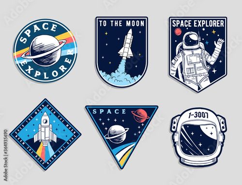 Set of space and astronaut , patches, emblems, badges and labels. photo