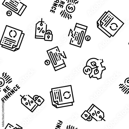 Refinance Financial Seamless Pattern Vector Thin Line. Illustrations