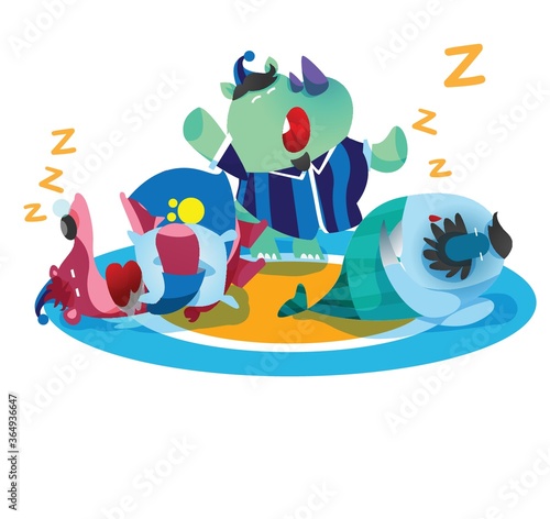 rhinoceros, bear and fish cartoon sleeping