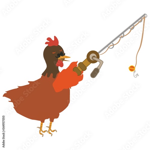 hen holding fishing rod