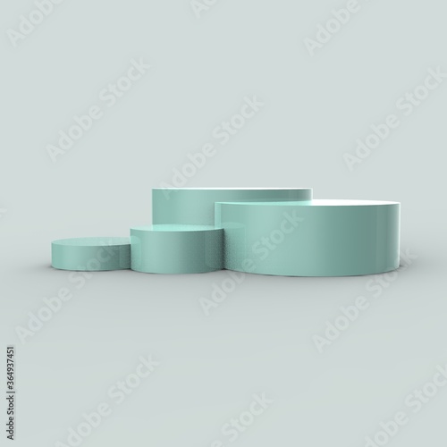 3D rendering Podium scene or 3D round pillar stand scene and winner pedestal in studio on  gray or blue minimal background