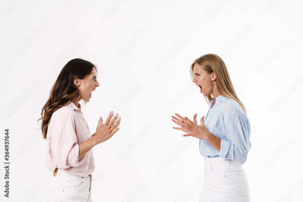 Image of furious two women screaming at each other while fighting Image of furious two women screaming at each other while fighting