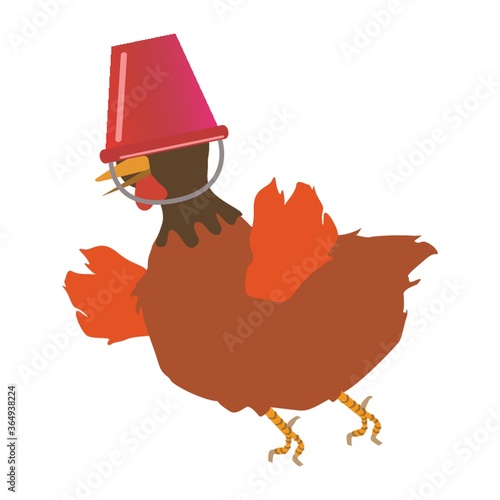 hen with bucket