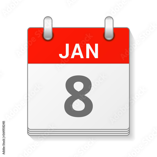 January 8 isolated vector calendar icon symbol