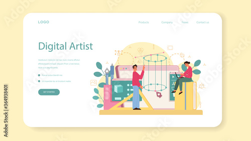 Designer 3D modeling web banner or landing page. Digital